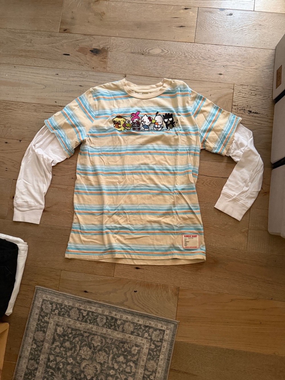 Sanrio Cream & Light Blue Striped Layered-Look Long Sleeve Tee